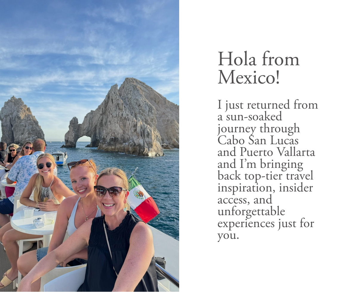 Jana smiling with a group of ladies on a boat in Cabo San Lucas, Mexico.