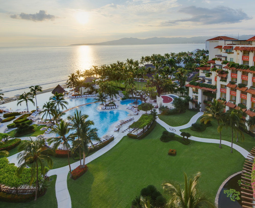 A bird's eye view of the Grand Velas Resorts property.