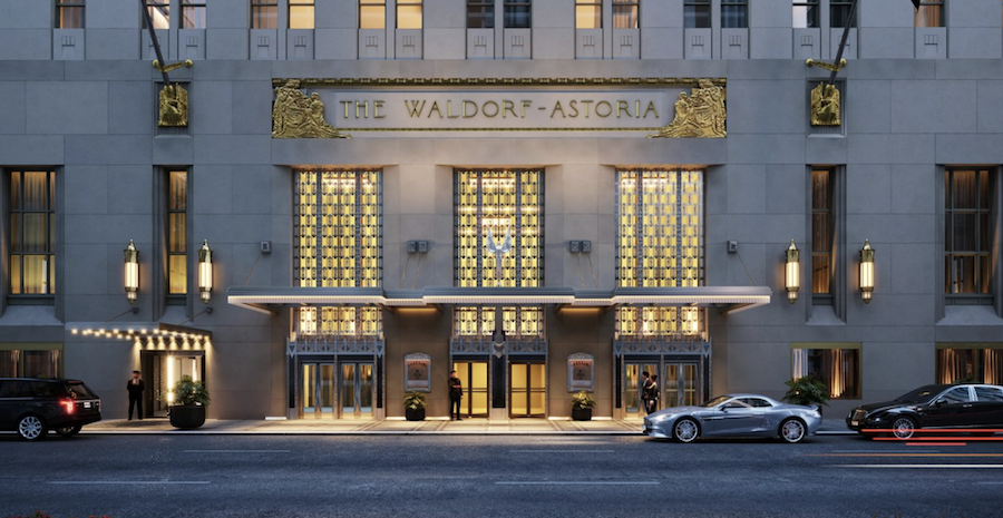 The front of the Waldorf Astoria New York located in NYC